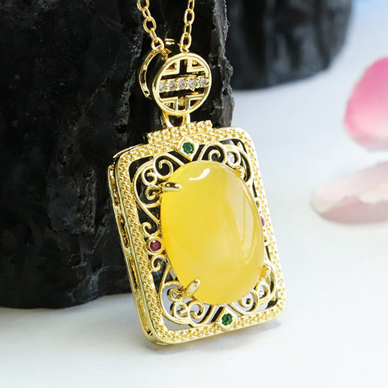 Ethnic Style Sterling Silver Pendant with Beeswax Amber