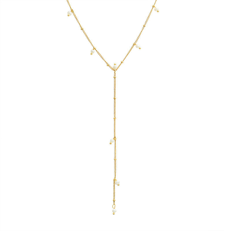 European and American Y-Shaped Tassel Necklace with 18k Gold Plating