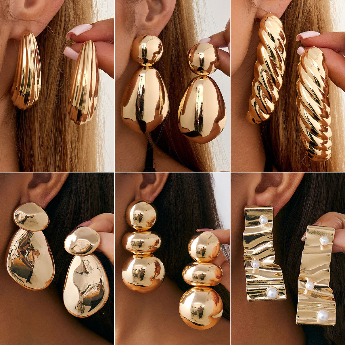 Planderful Vienna Verve Geometric Statement Earrings for Women Irregular Pleated Metal Jewelry