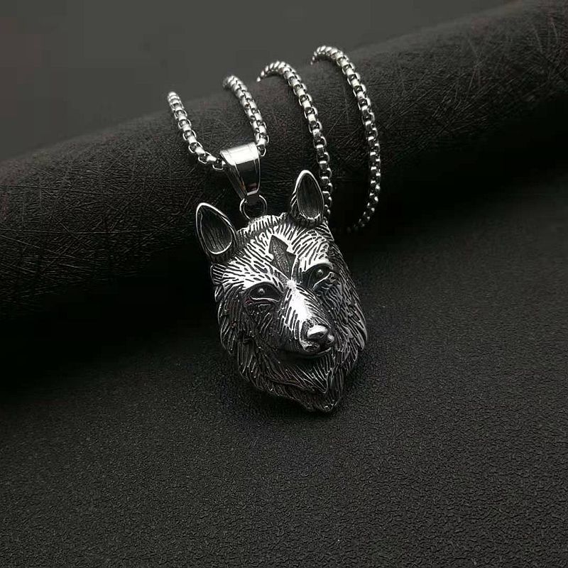 Steel Necklace – Statement Punk Direwolf Wolf Head Pendant For Bold Gothic Style