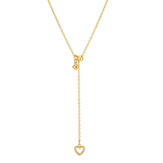 Adjustable Pull-Out Love Stainless Steel Slidable Heart-Shaped Y-Shaped Necklace