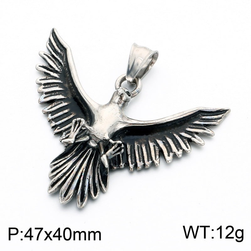 Punk Style Bird Of Prey Eagle Pendant Retro Smeared Eagle Wing Owl Necklace