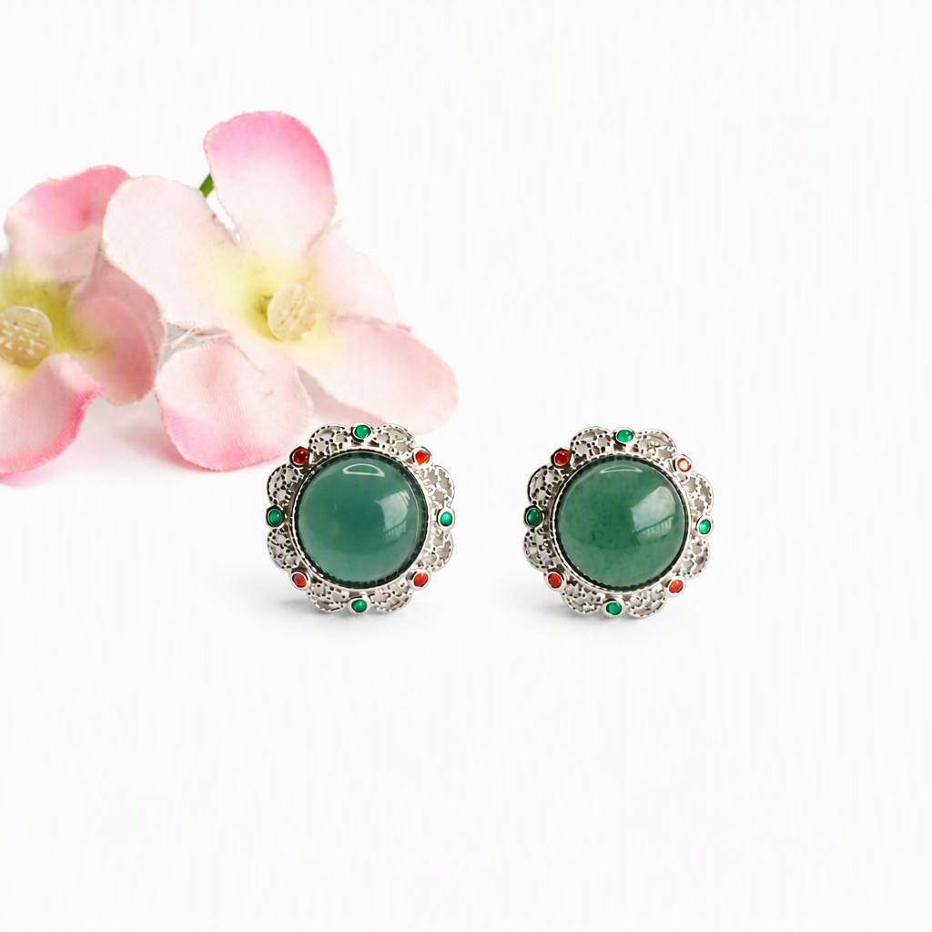 Blue-Water Jadeite Heritage-Style Stud Earrings