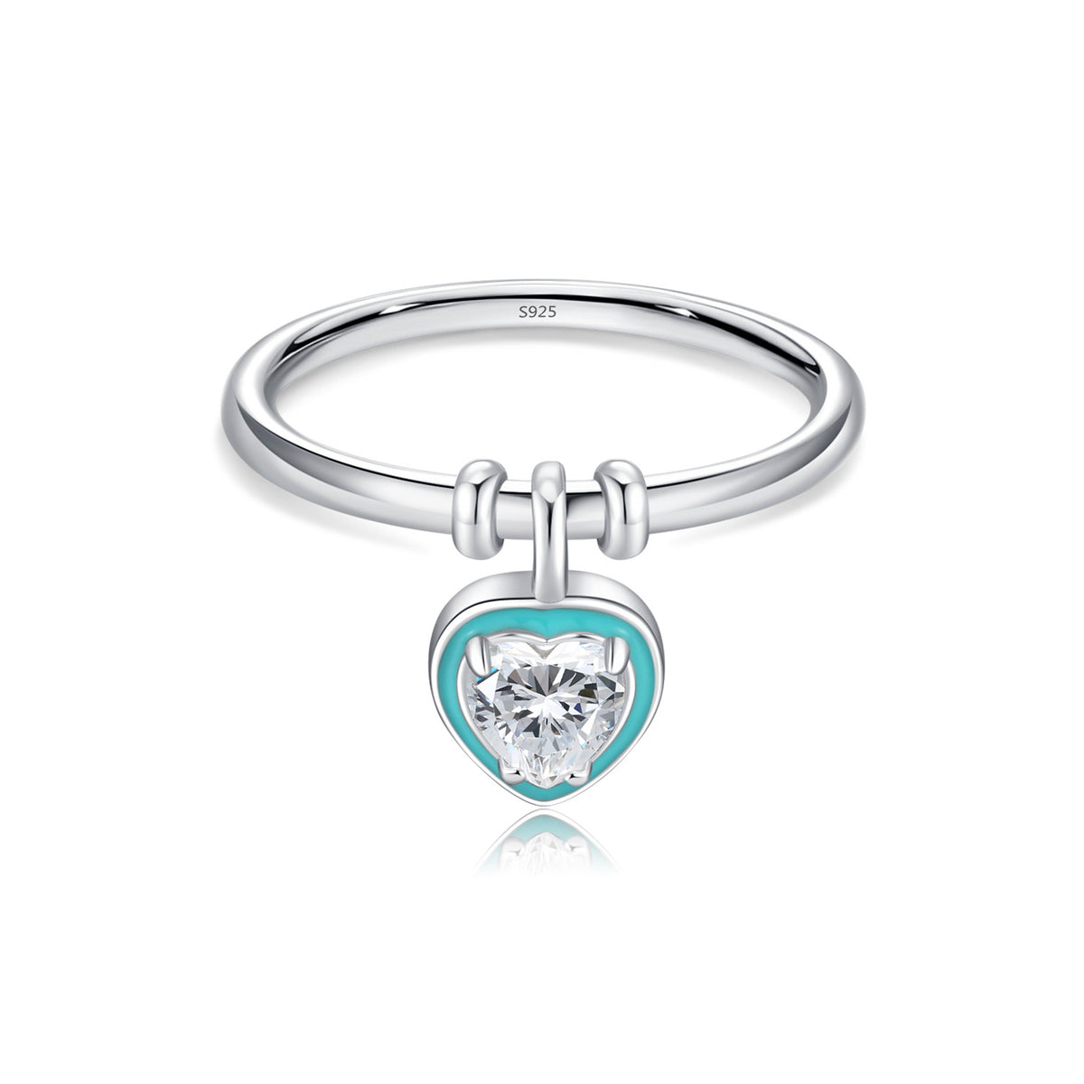 925 Sterling Silver Mint Green Heart Zircon Ring