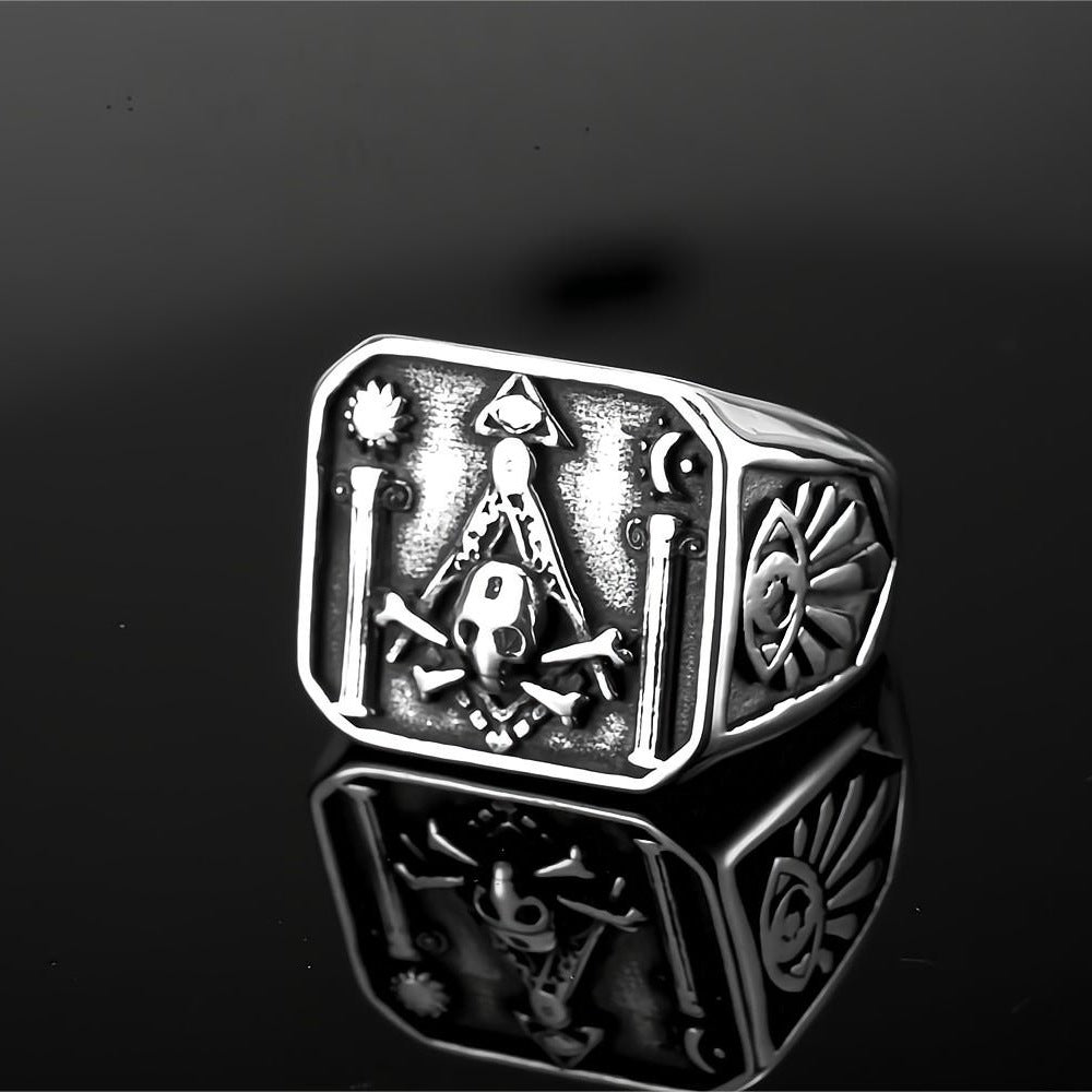 European And American Jewelry Men's Stainless Steel Ring AG Freemason Skull Retro Personalized Ring