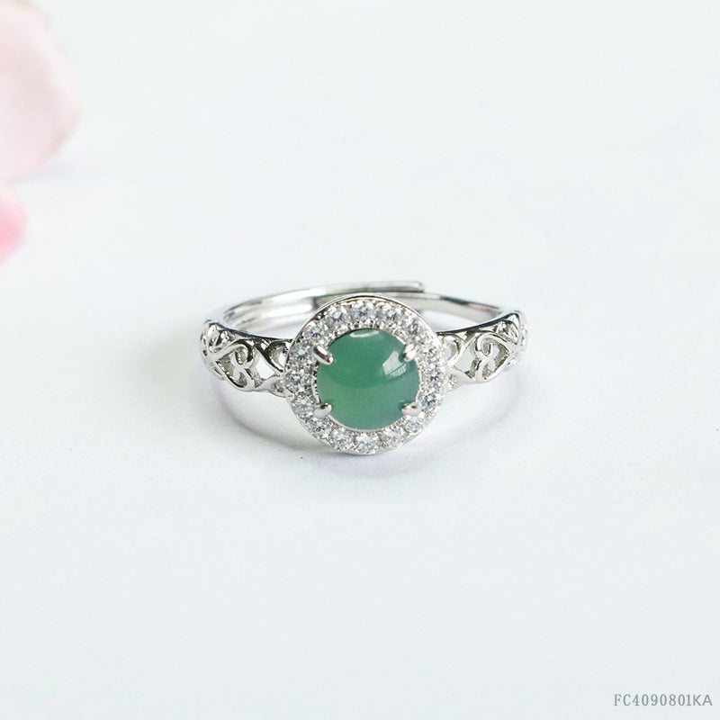 Blue Water Jadeite Ruyi Pavé-Style Ring