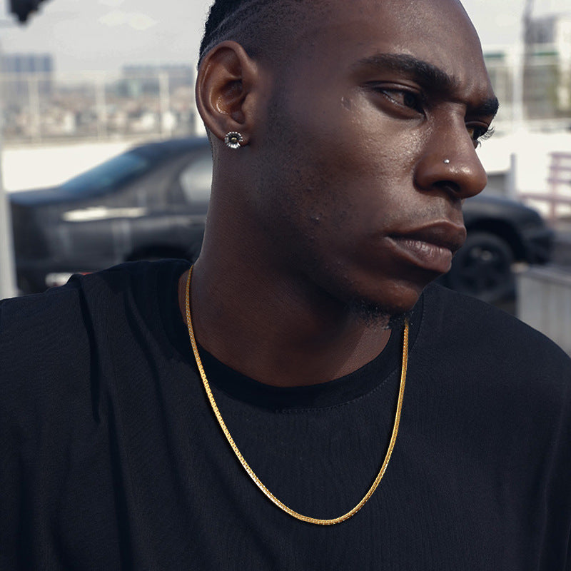 Jewelry Chain Stainless Steel Flat Chain Necklace Gold 3MM