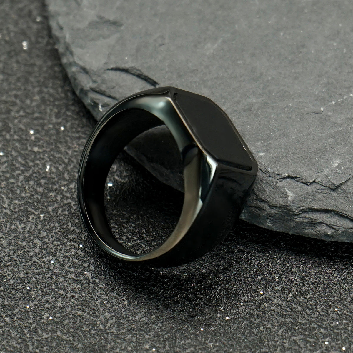 Planderful Everyday Genie Titanium Steel Black Ring With Natural Stone For Men And Unisex Statement Jewelry