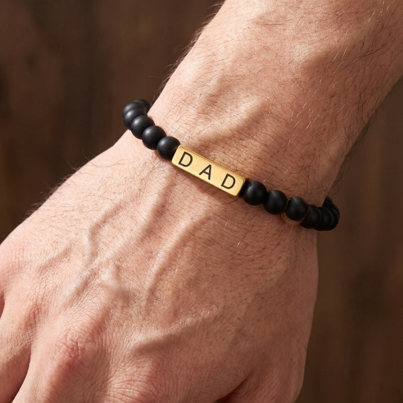 Black Agate Volcanic Stone Beaded Bracelet Design Sense Letter Dad Titanium Steel