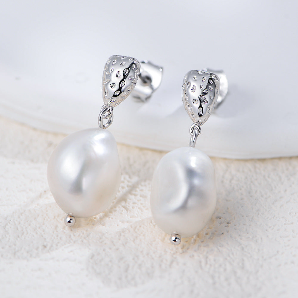 Planderful Baroque Natural Pearl Pendant Earrings In S925 Sterling Silver Retro Niche Luxury For Elegant Women