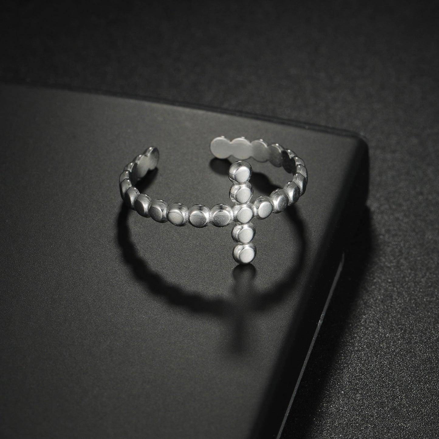 Planderful Open Cross Ring Adjustable Stainless Steel Unisex Fashion Jewelry For Women And Men