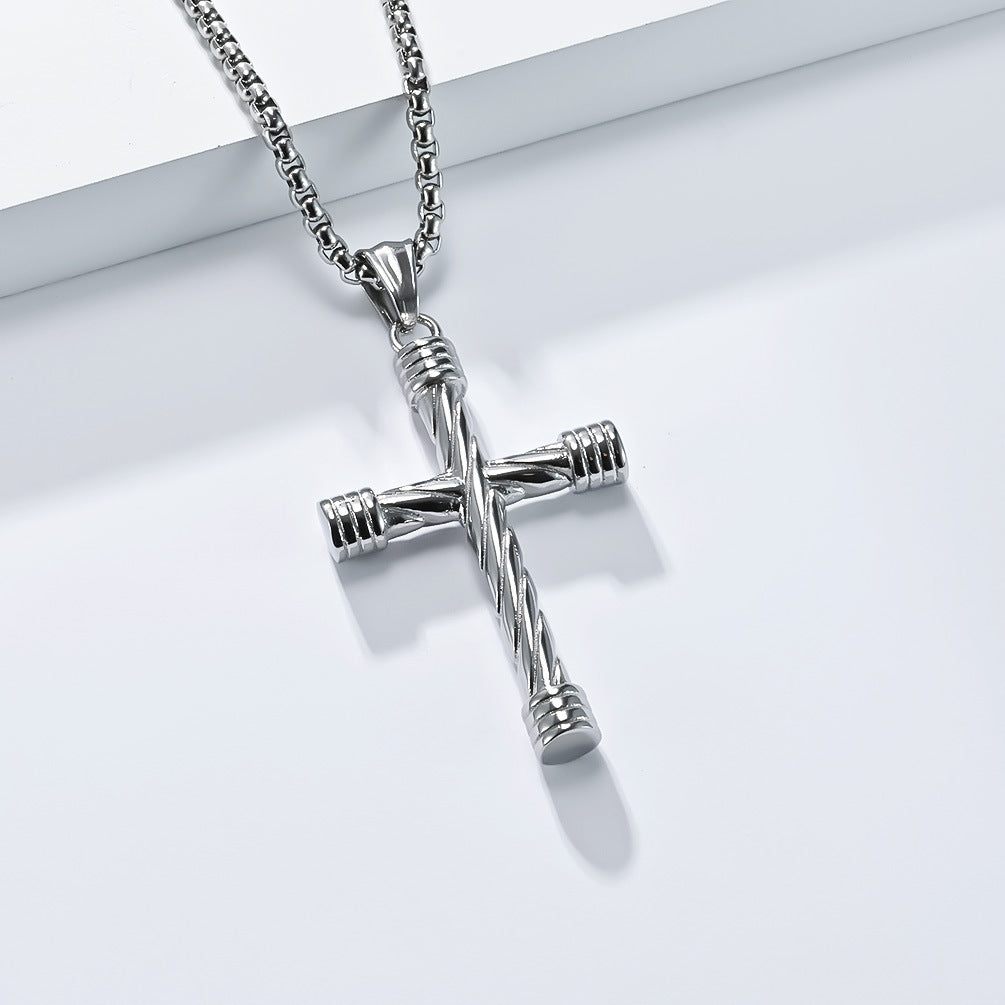 Planderful Titanium Steel Cross Necklace For Men Twisted Line Pendant Hip Hop Punk Style