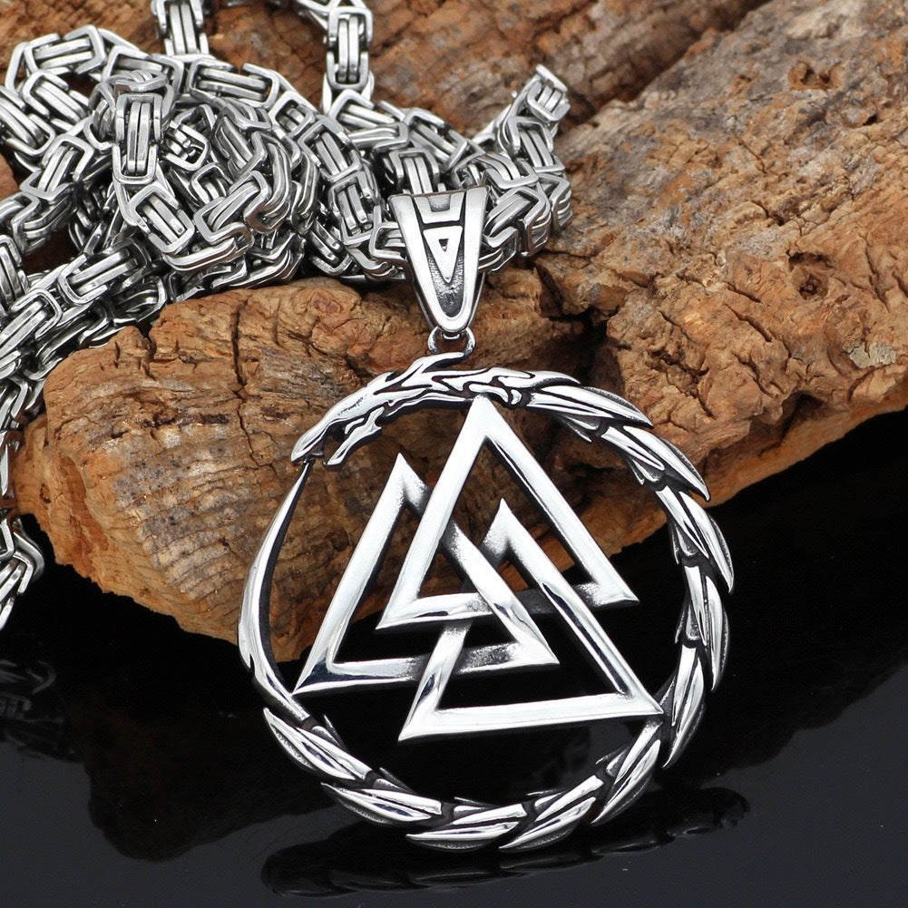 1. Planderful Titanium Steel Pendant Necklace Viking Triceratops Dragon Pattern for Men