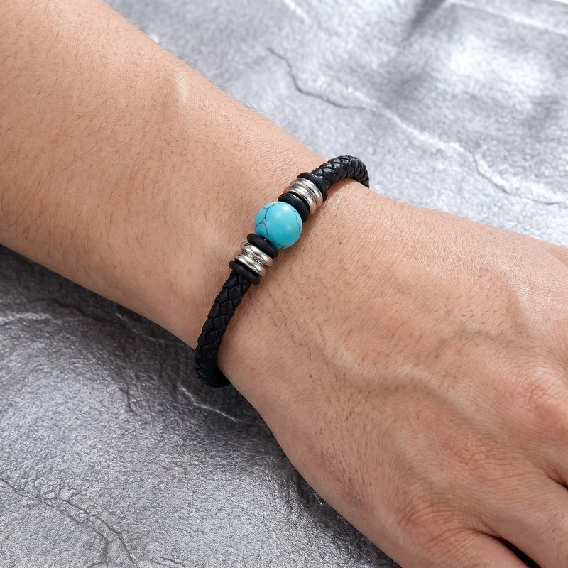 Woven Leather Rope Bracelet Tiger's Eye Stone Lapis Lazuli Magnetic Buckle Stainless