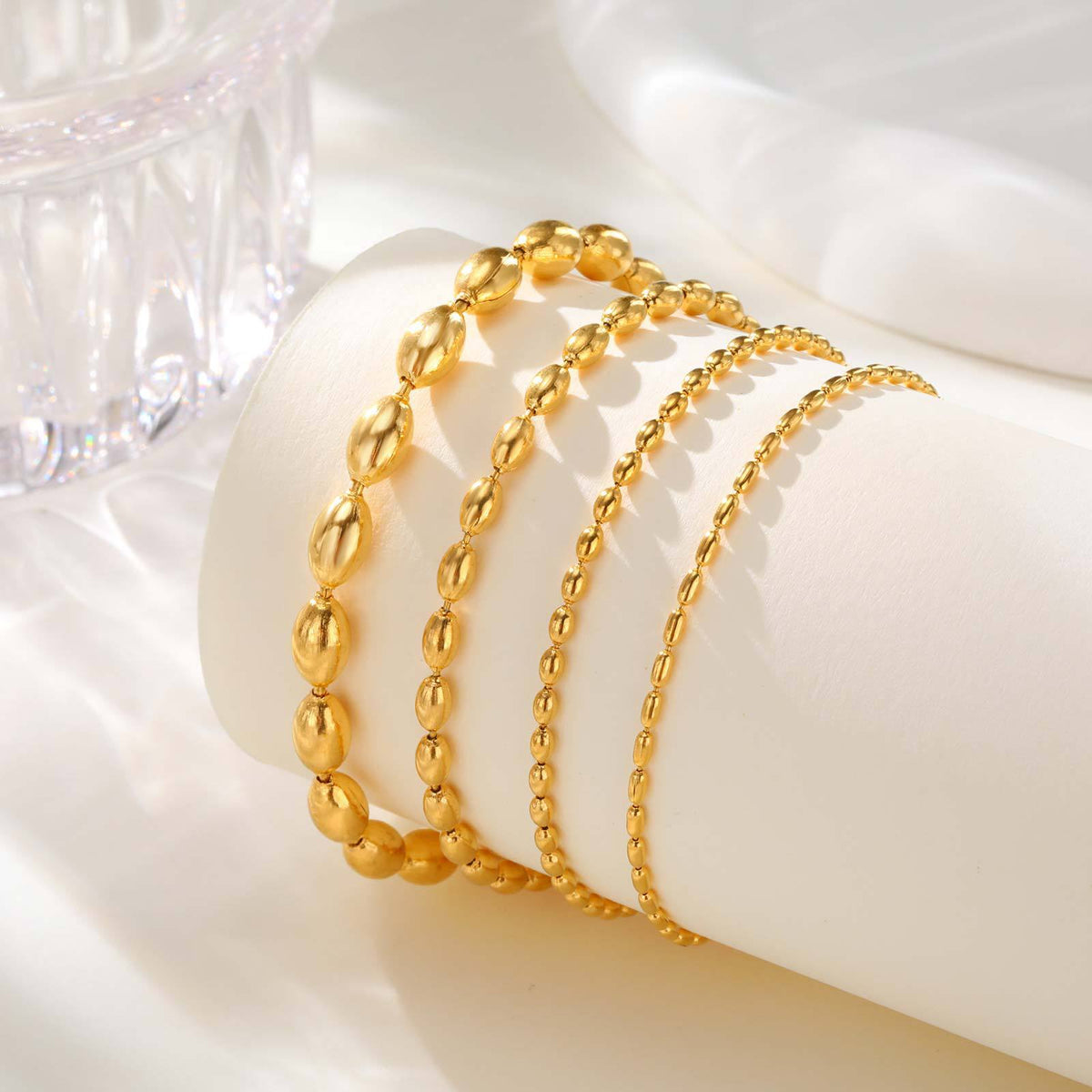 Stainless Steel Rugby Bead Anklets Ladies – Summer Beach Vacation Feet Bracelet