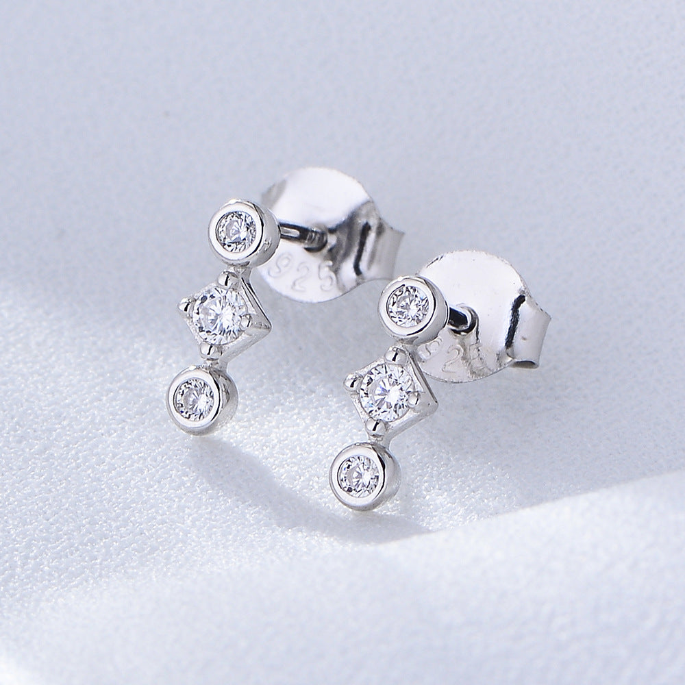 S925 Sterling Silver Geometric Zircon Mini Small Stud Earrings Internet