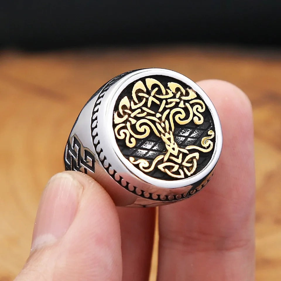 Vintage Tree of Life Stainless Steel Men's Ring