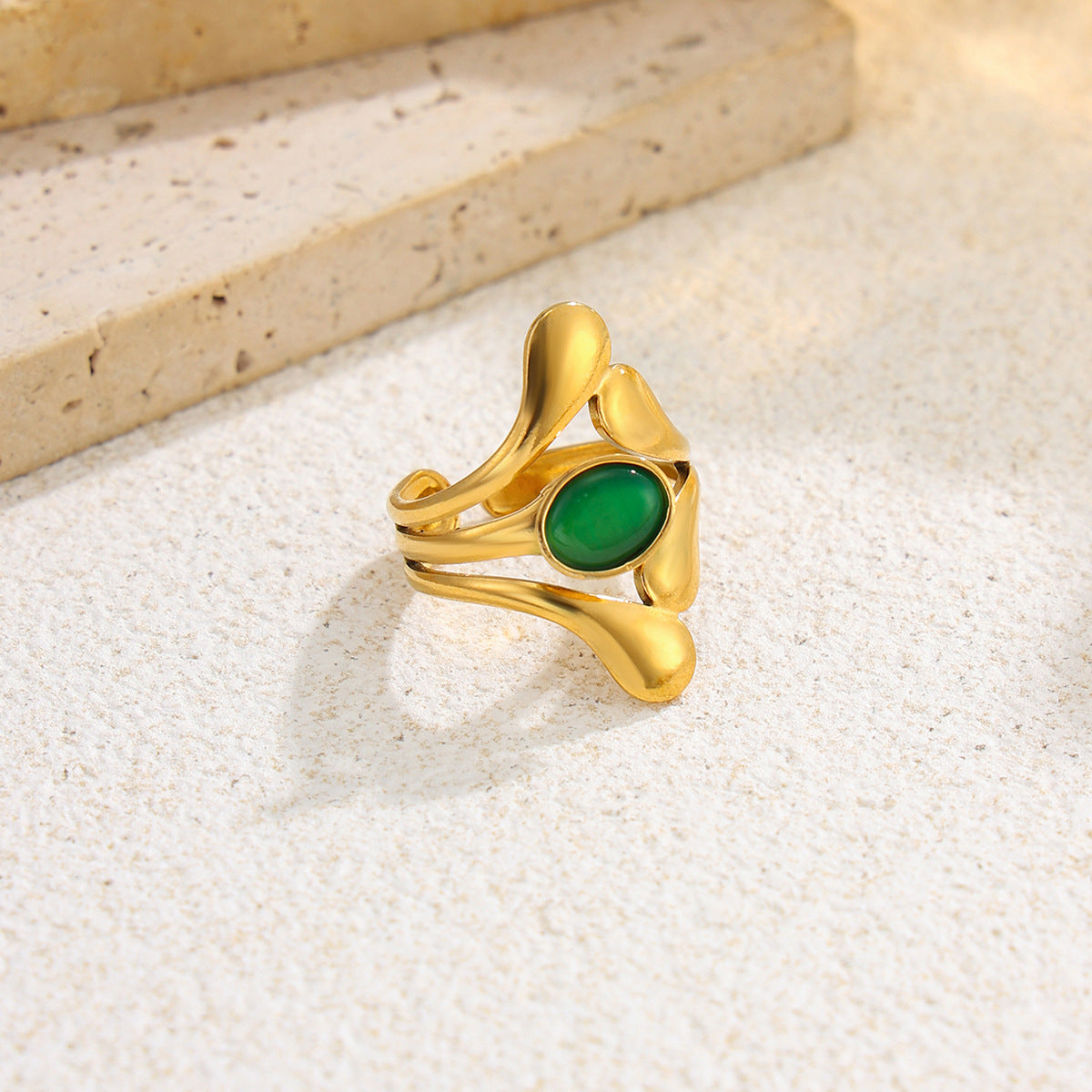 Planderful Vienna Verve Stainless Steel Flower Gemstones Opening Ring For Women Chic Vacation Style