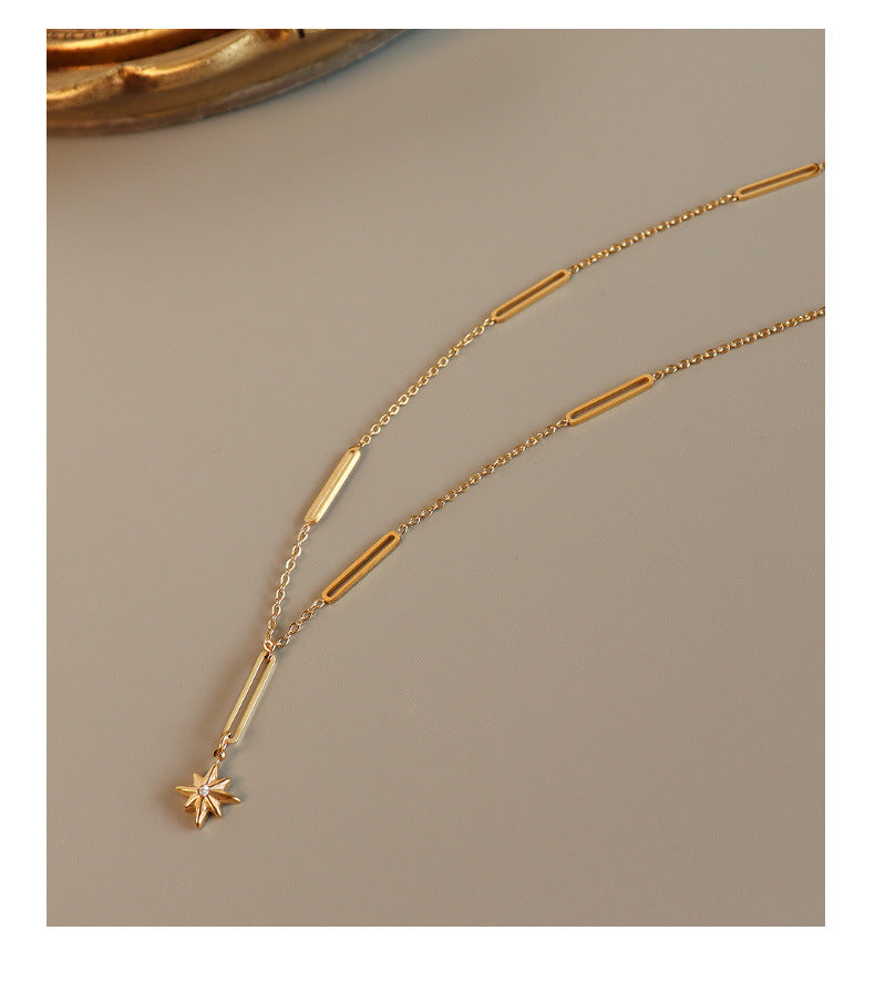 Sparkling Star Pendant Collarbone Chain with Tassel Detail - Elegant Women's Necklace