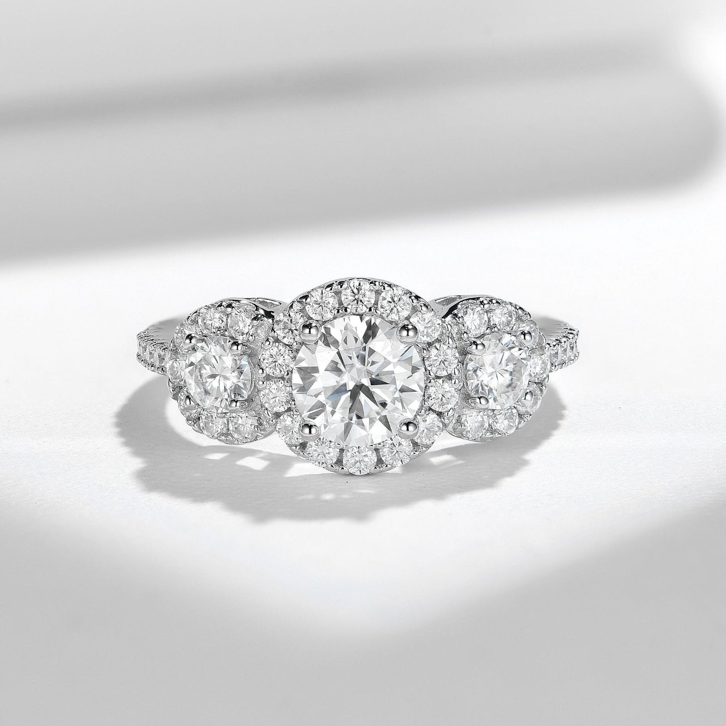 Planderful Moissanite Ring For Women With Sparkling Three Moissanite Flower Design In Sterling Silver 6mm Main Stone