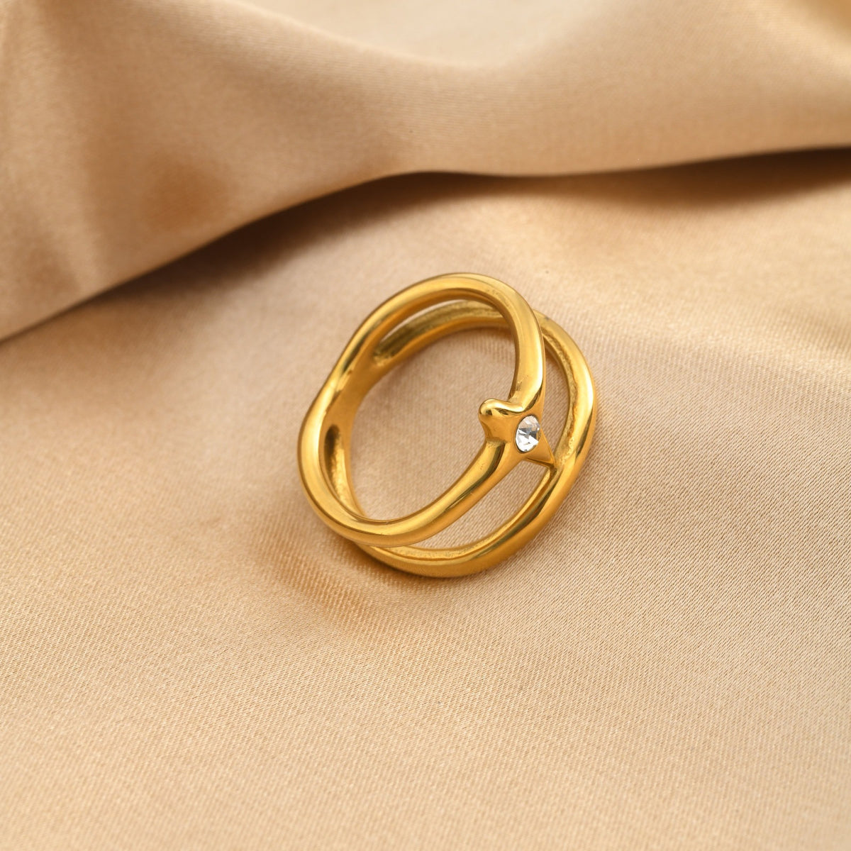 Unique Design Index Finger Ring Stainless Steel Irregular Double Layer Quadrangram Zircon