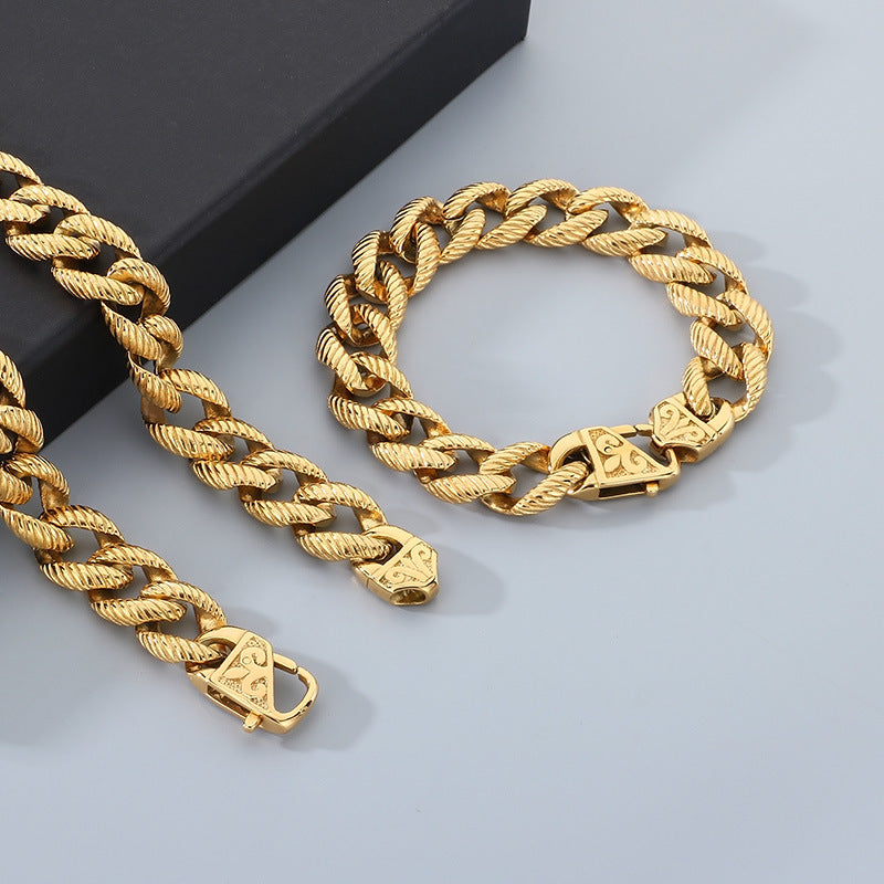 European Fashion Buckle Bracelet Cuban Chain Set For Men