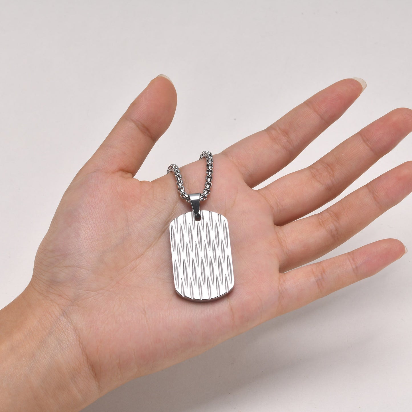 European And American Accessories Stainless Steel Water Ripple Tag Geometric Square Pendant Necklace Jewelry For Men