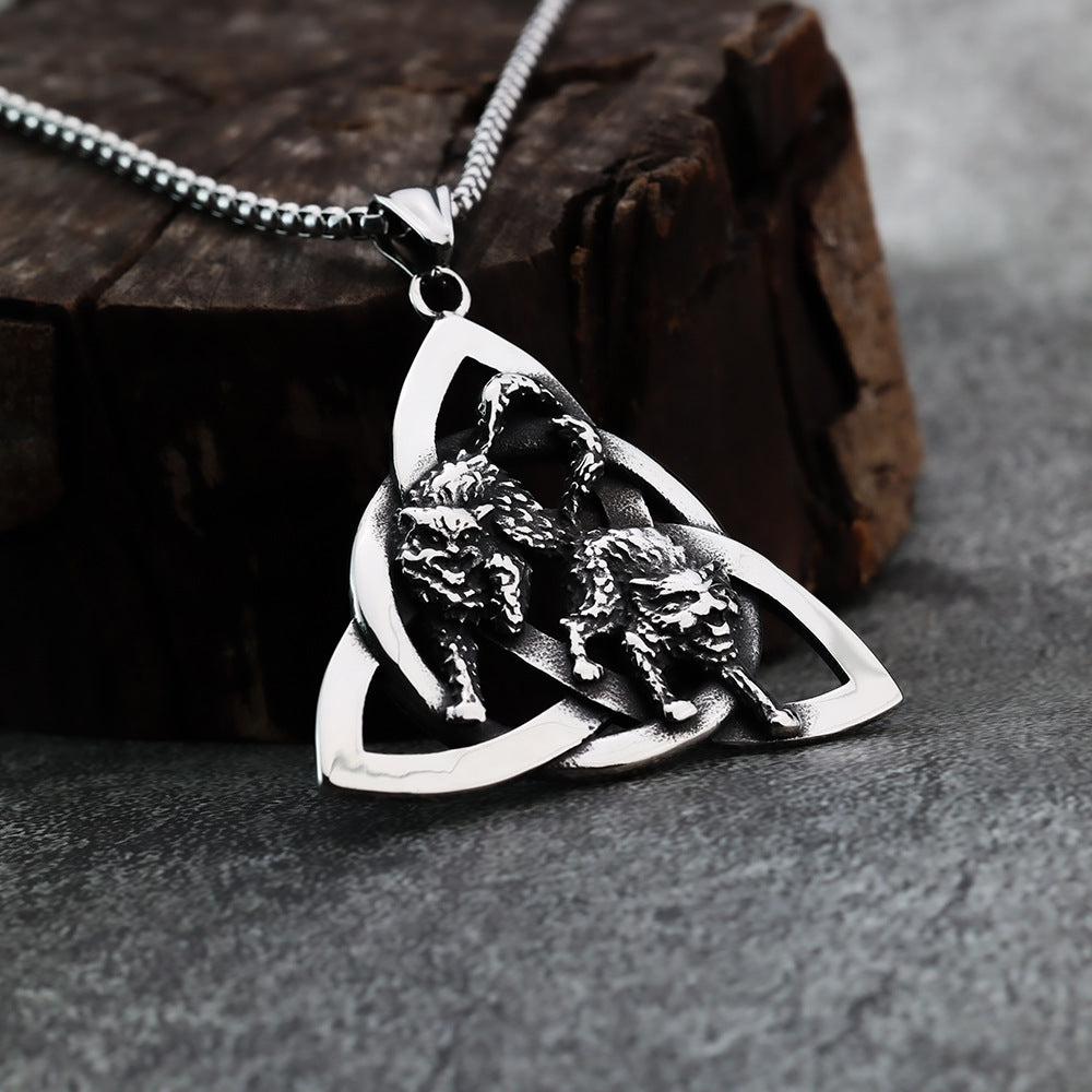 Planderful Norse Legacy Wolf Pendant Necklace With Celtic Irish Knot Titanium Steel For Men