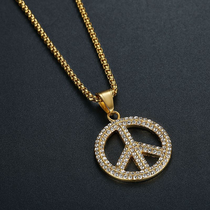 Steel Necklace - Statement Peace Sign Pendant