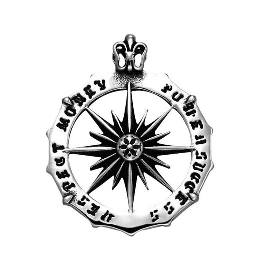 Retro Titanium Steel Sun God Pendant for Men - Unique Round Brand Letter Design