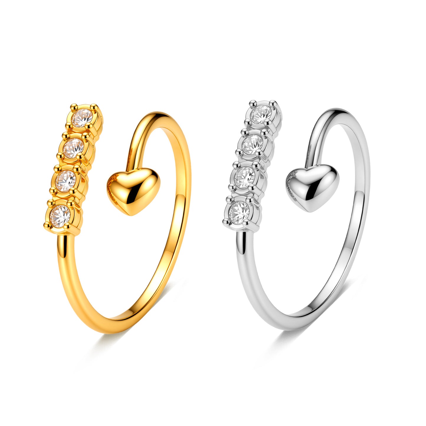 Planderful Everyday Genie Zircon Ring Four Zircon Open Stainless Steel Adjustable Jewelry For Women And Men