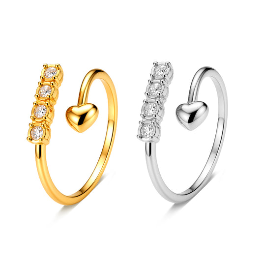 Planderful Everyday Genie Zircon Ring Four Zircon Open Stainless Steel Adjustable Jewelry For Women And Men