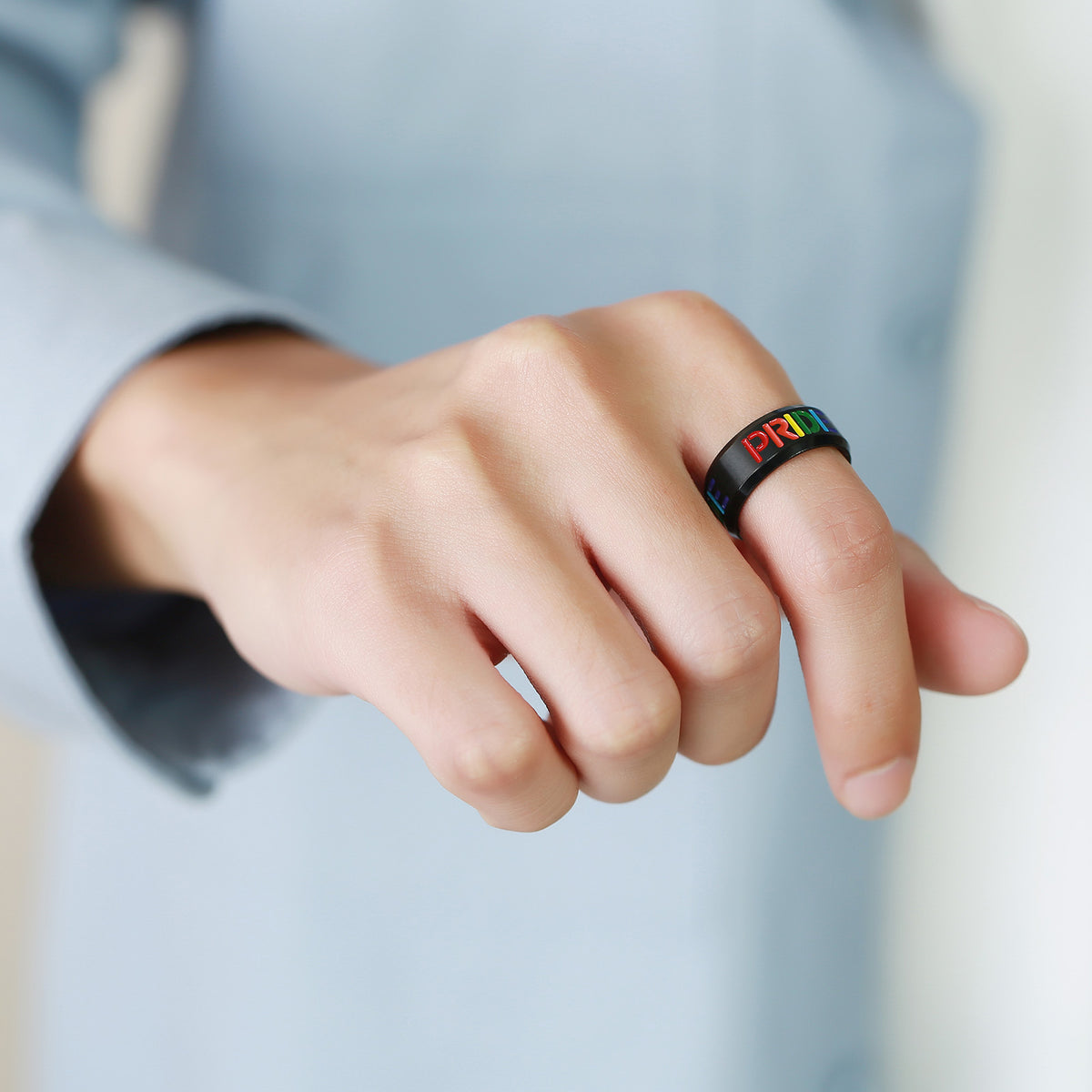 Stainless Steel Epoxy Colored Ring Black Men's
