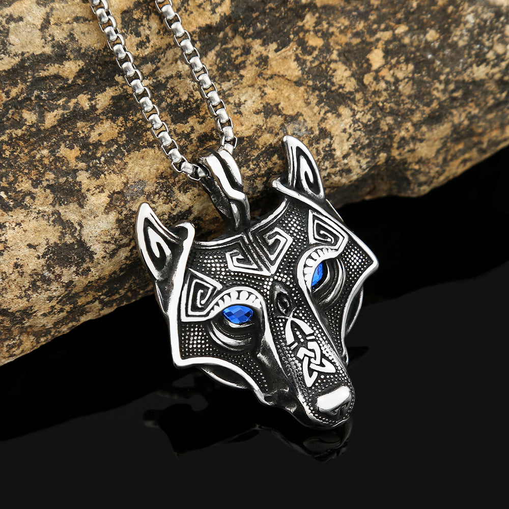Foreign Trade Explosion Eye Stainless Steel Necklace Celtic Viking Wolf Head Pendant Jewelry for Men