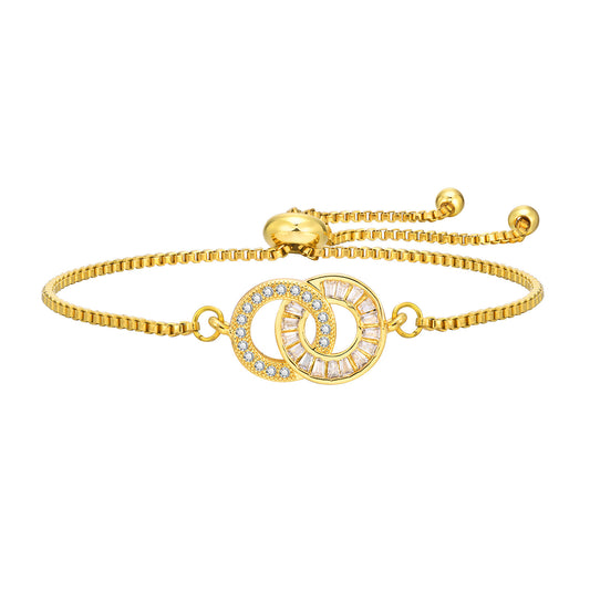 Adjustable Infinity Chain Double Circle Zircon 18K Color Bracelet Women's Fashion Personality