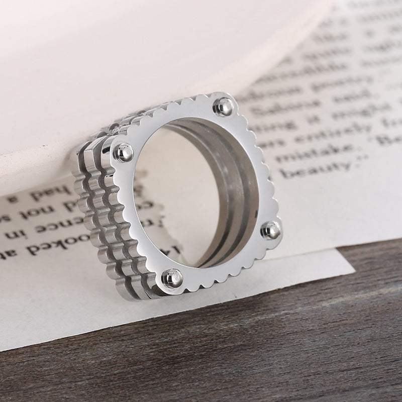 Planderful Mechanical Hip Hop Ring Zircon Gear Mens Ring