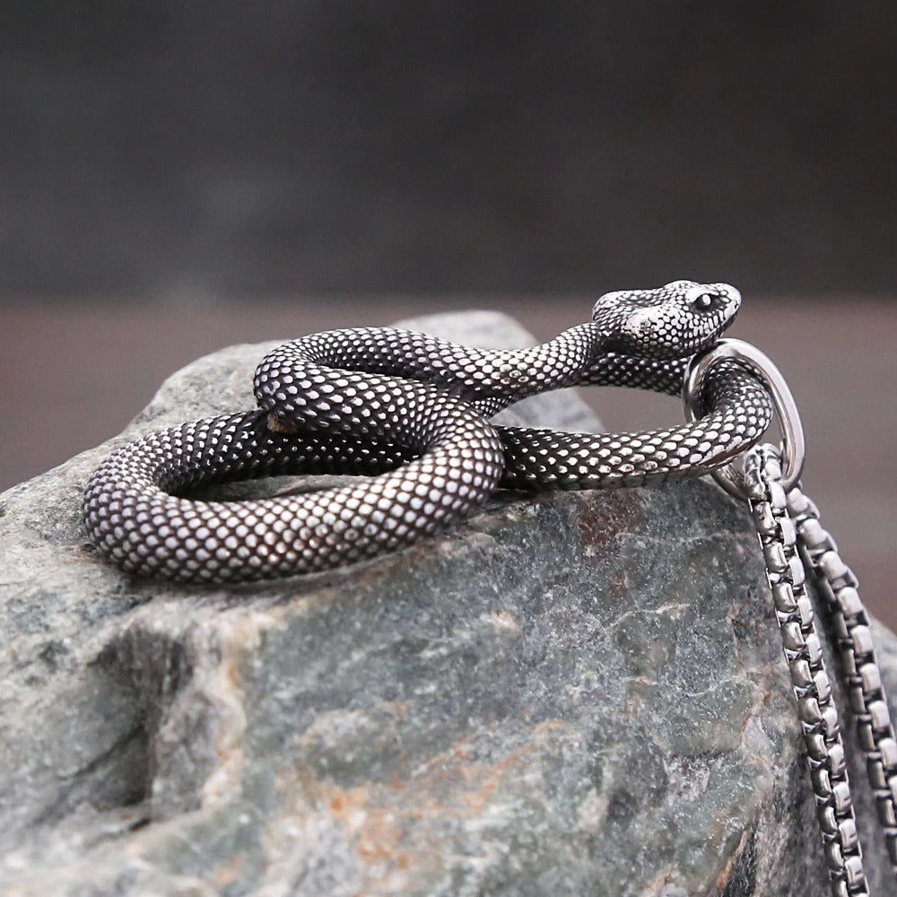 Planderful Stainless Steel Cobra Pendant Necklace For Men Retro Trendy Personalised Jewelry Norse Legacy