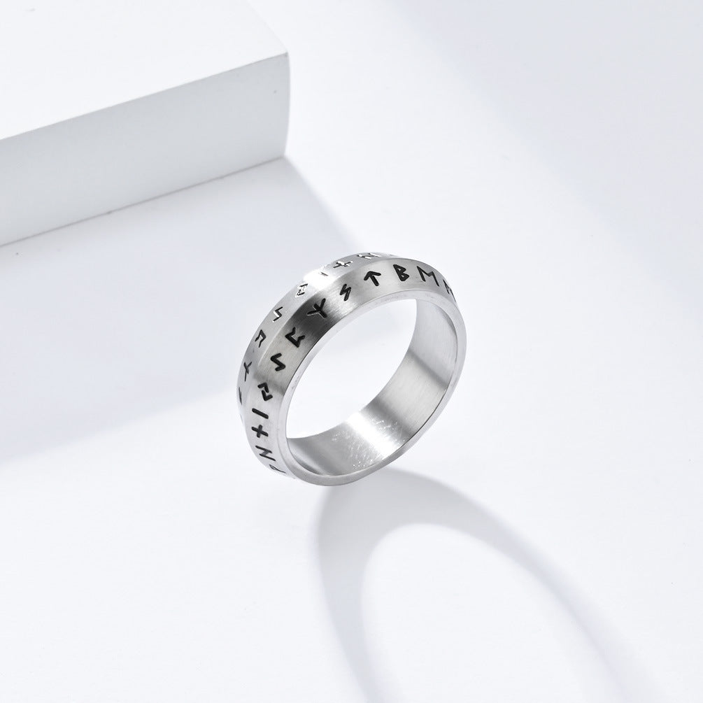 Planderful Viking Text Stainless Steel Ring For Men With Double Beveled Style Everyday Genie