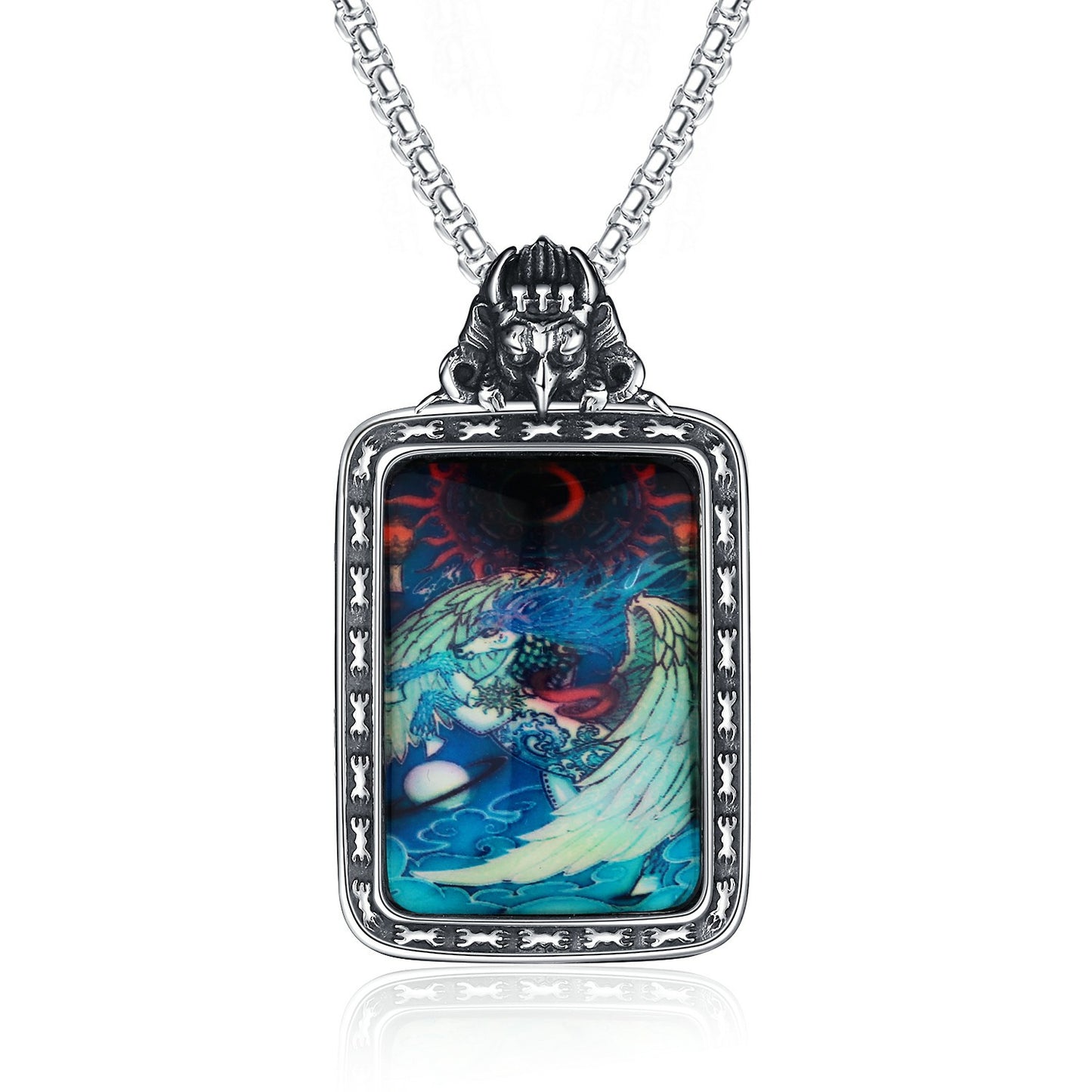 Steel Necklace – Elegant Thangka Zodiac Guardian God Of Wealth Carving, Planderful