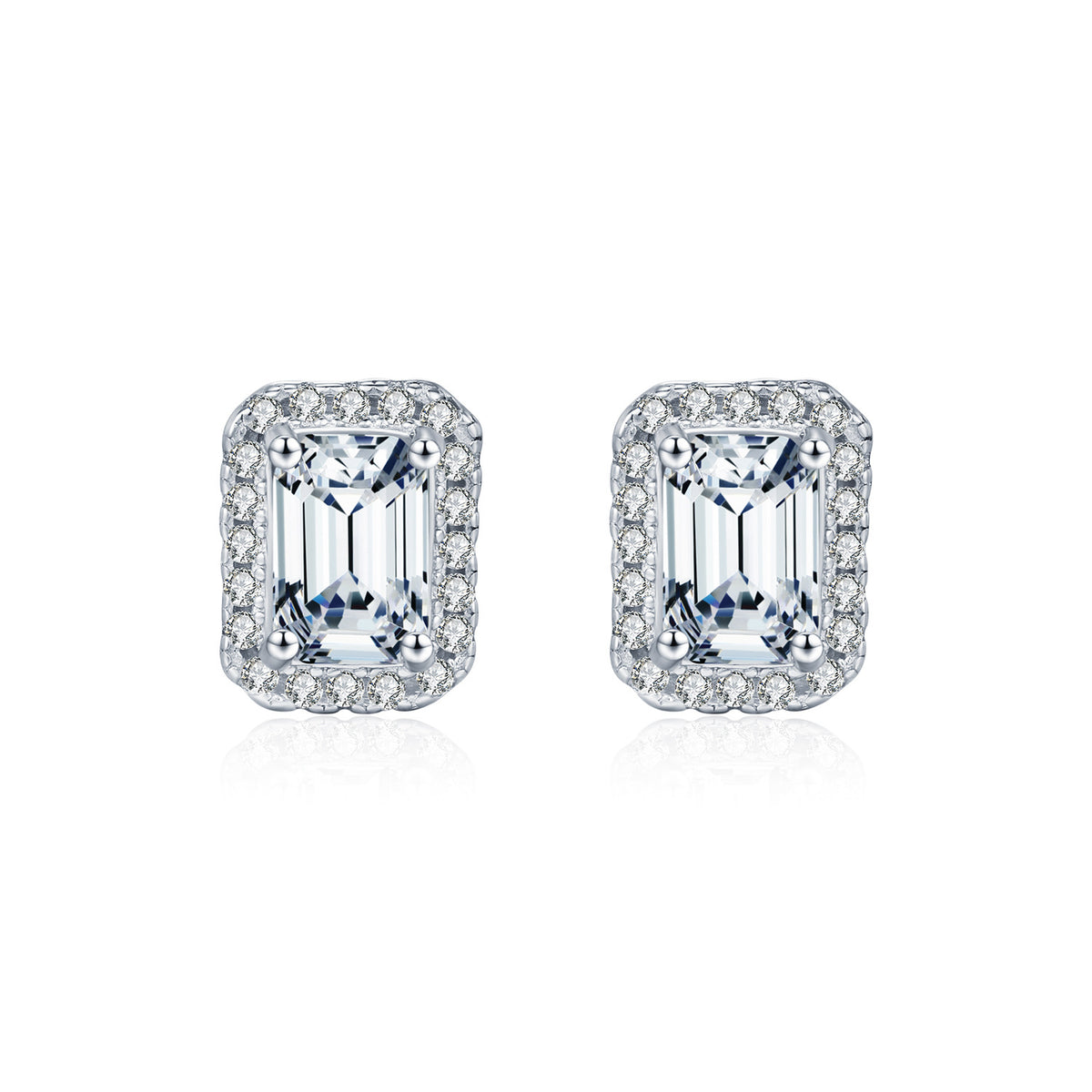925 Sterling Silver Emerald-Cut Moissanite Stud Earrings