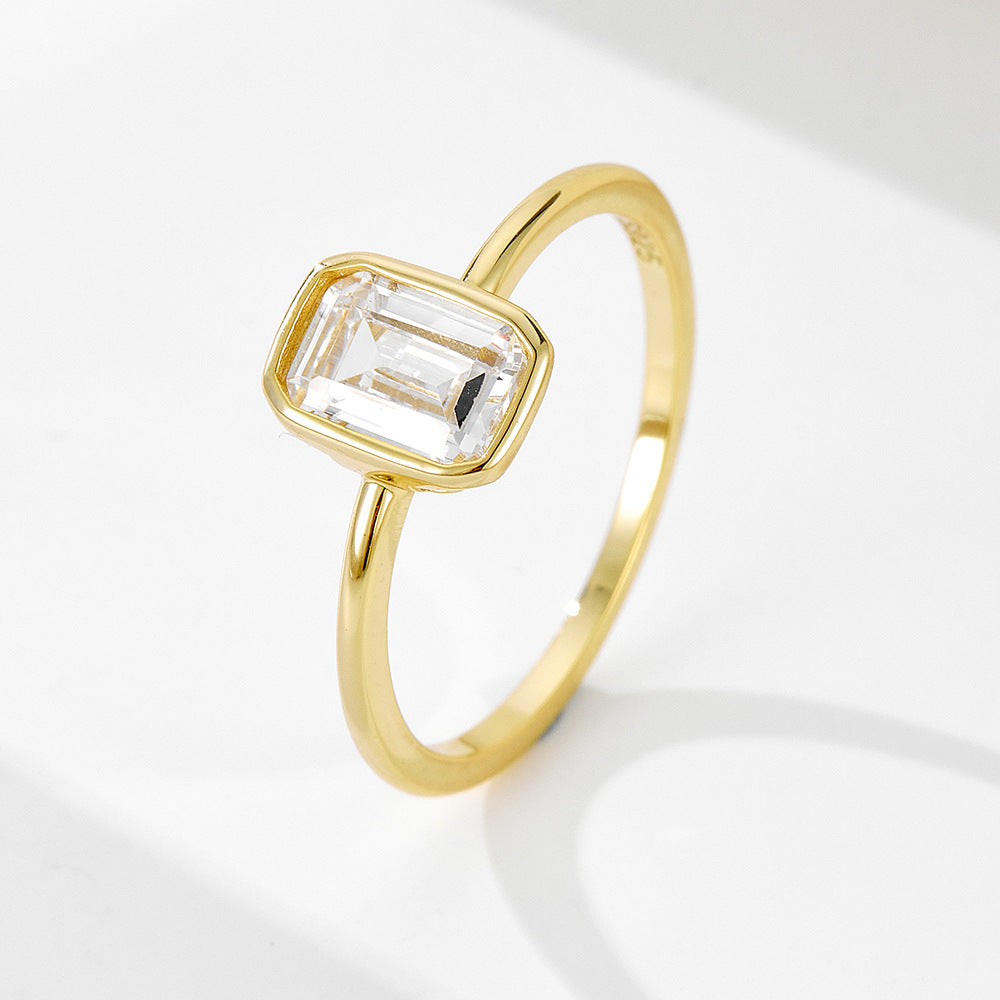 Planderful S925 Sterling Silver Square Zircon Ring For Women Light Luxury Versatile Everyday Fashion