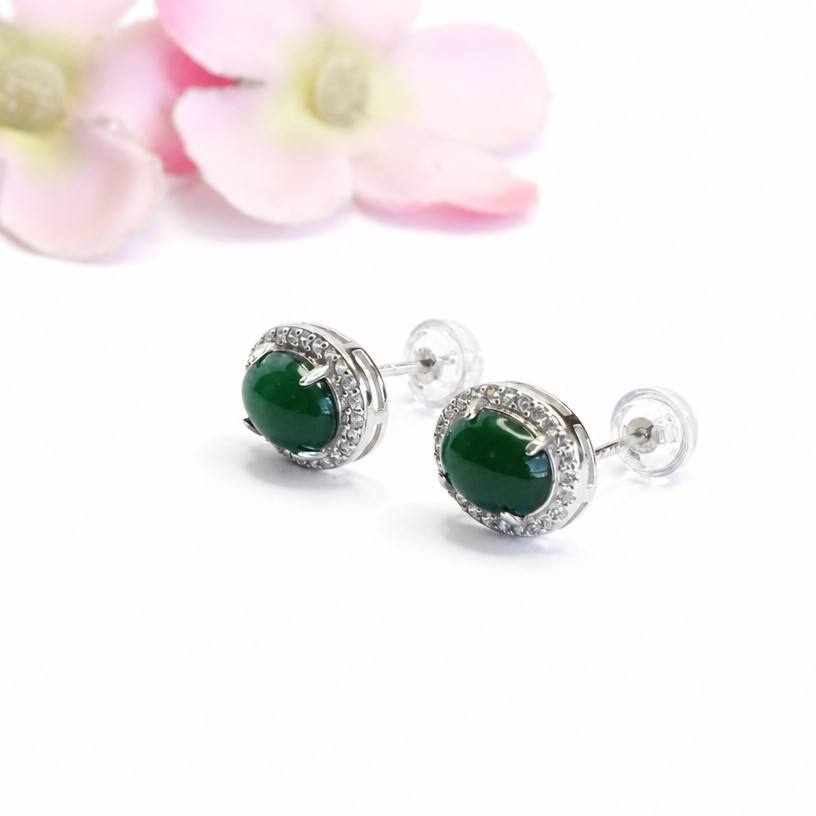 Green Jadeite 925 Silver Stud Earrings