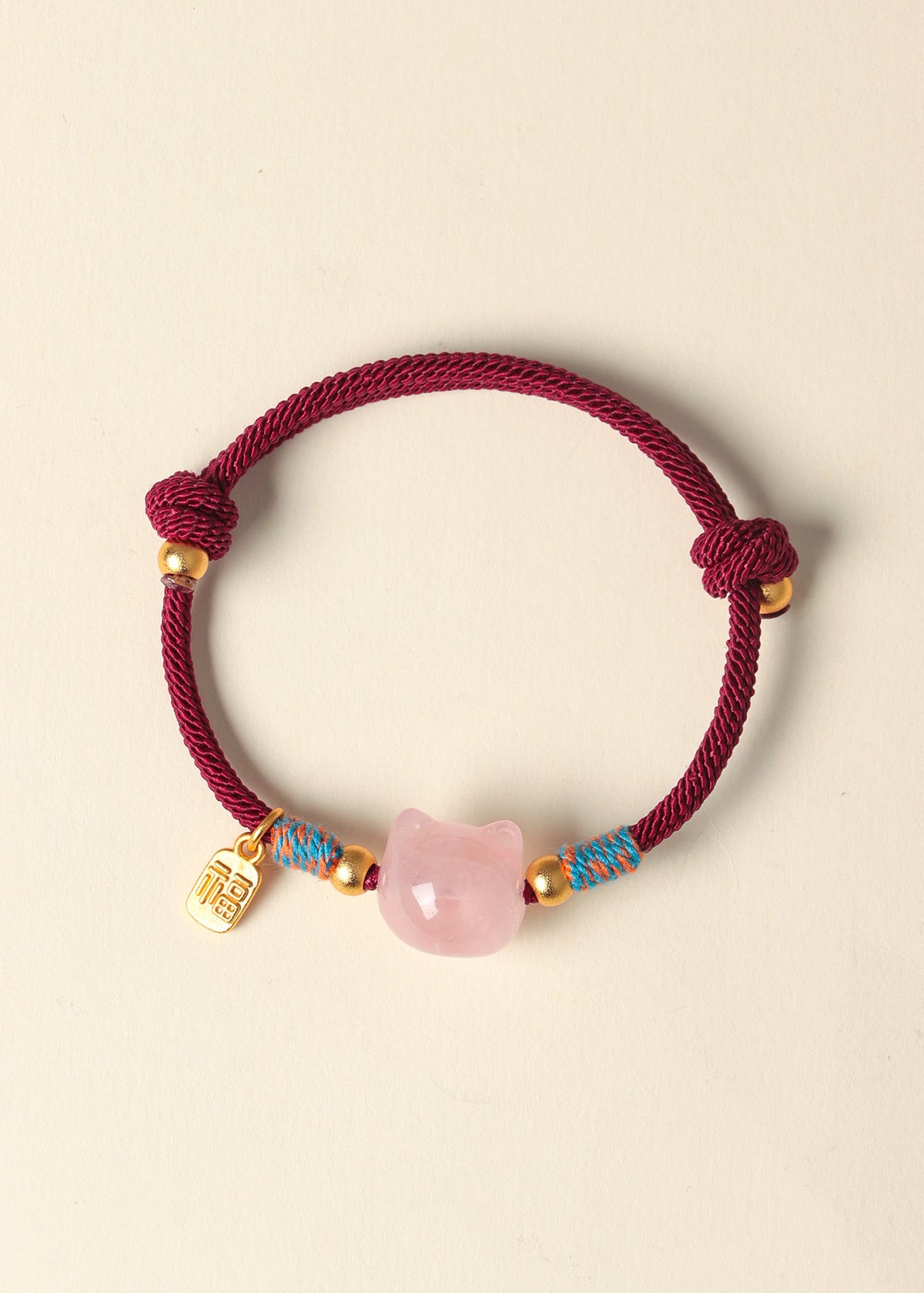 Rose Quartz Crystal Cat Braided Bracelet