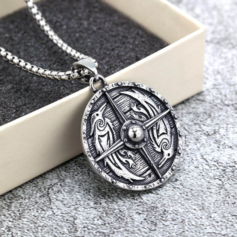 Planderful Vintage Unisex Viking Rune Cross Pendant Stainless Steel Necklace Double Sided For Men And Women