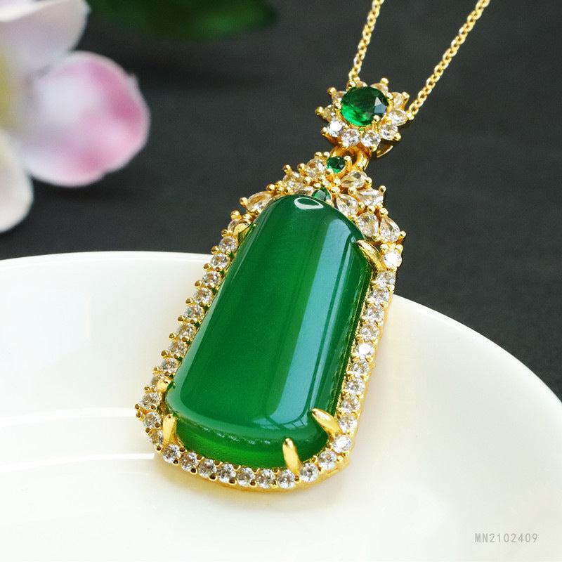 Green Chalcedony Trapezoid Peace Plaque Pendant — No Chain