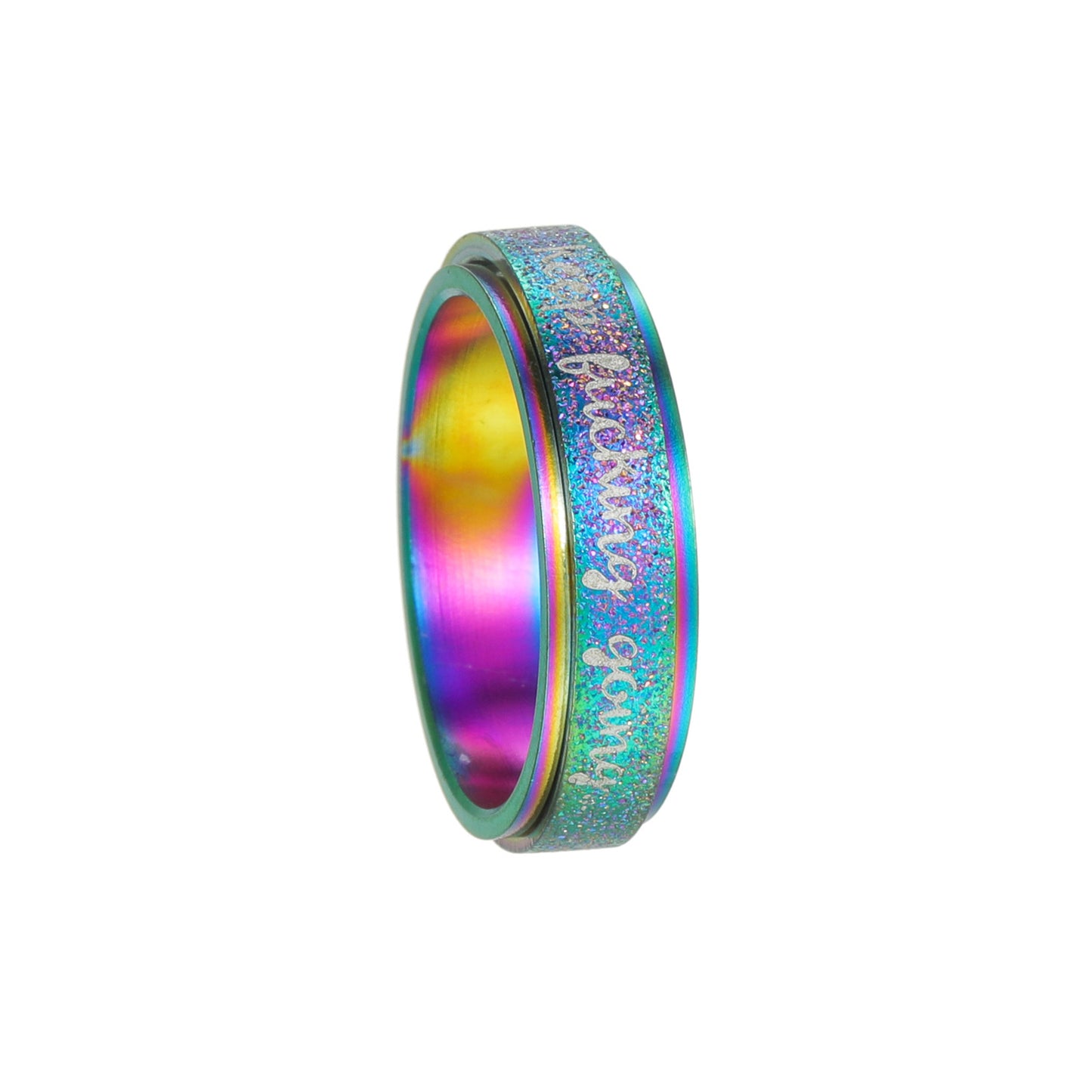 Planderful Collection Everyday Genie Rotatable Pearl Sand Titanium Steel Ring Unisex Durable For Men Women