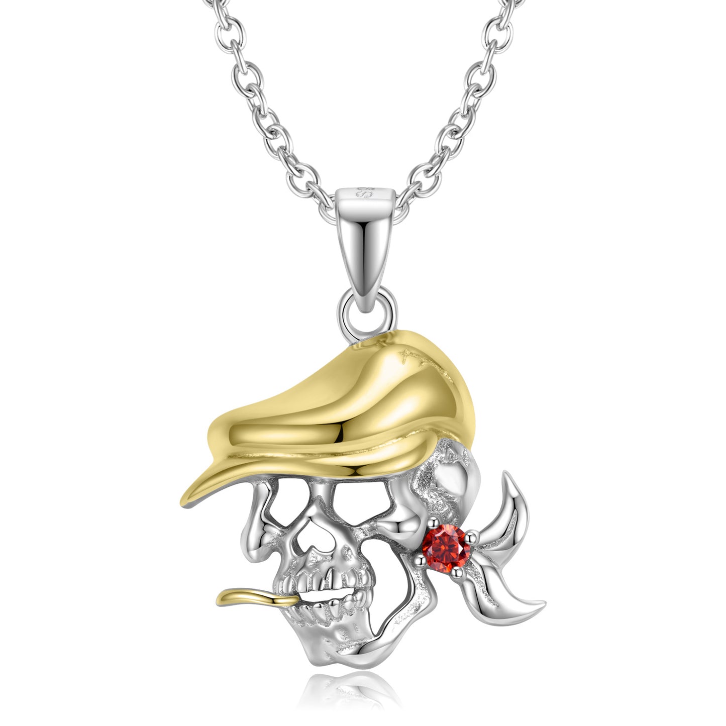 Halloween Wearing Golden Hat Skeleton Pendant Silver Necklace