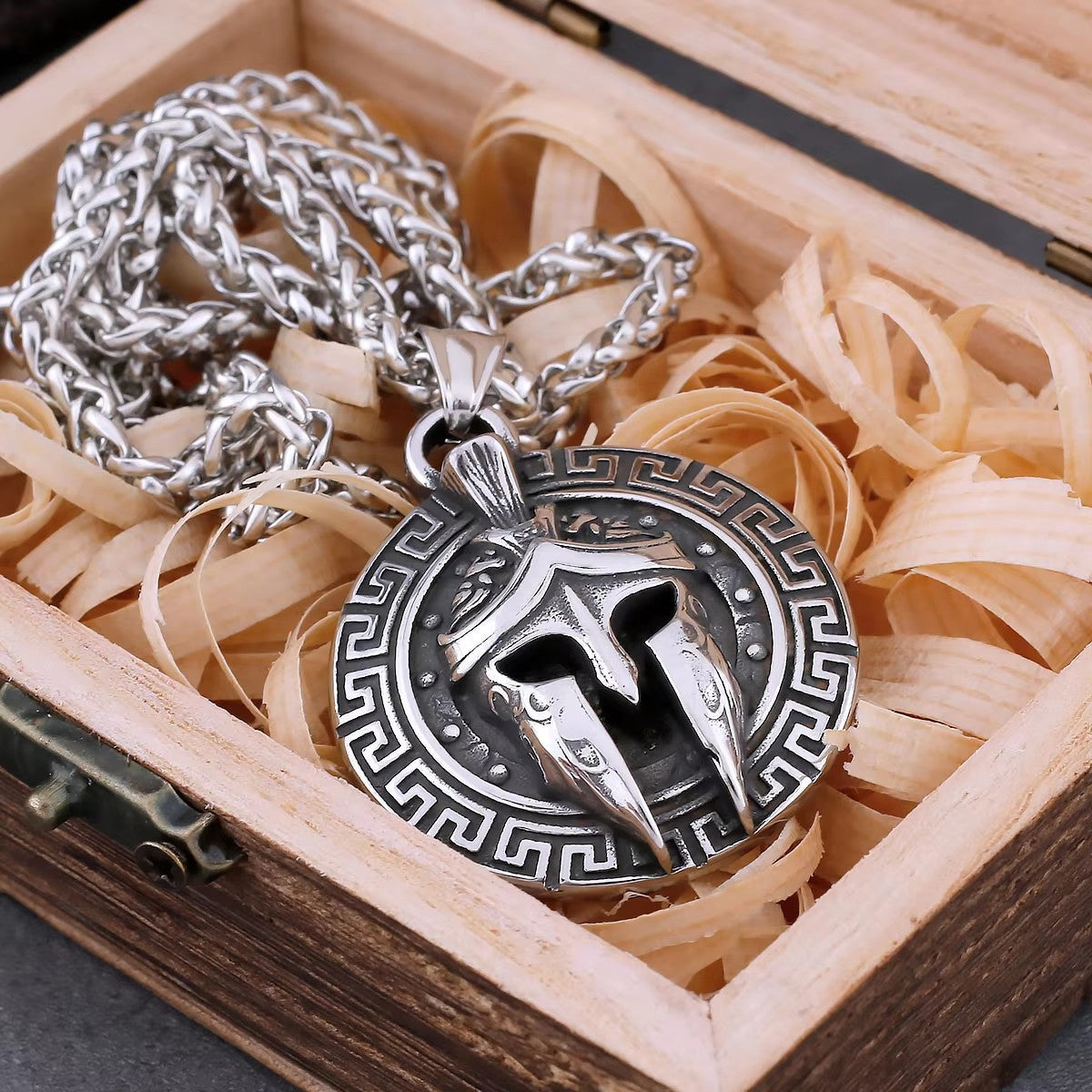 1. Planderful Titanium Steel Necklace For Men With Spartan Mask Pendant Retro Street Style