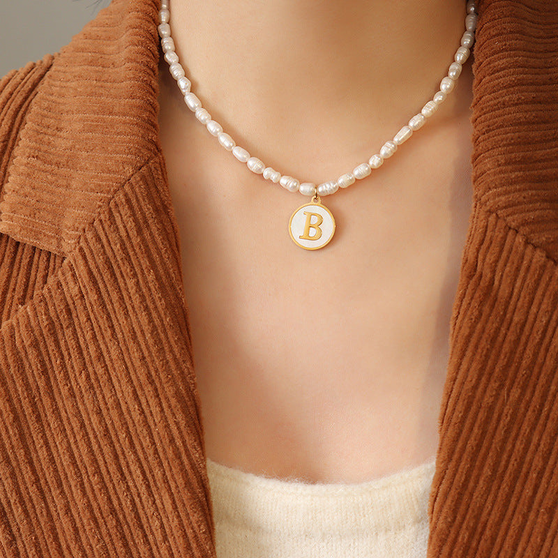 French Chic Pearl Necklace with White Sea Shell Inlay