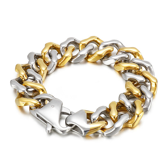 Customized Four-Sided Grind Men's Gold Stainless Steel Bracelet